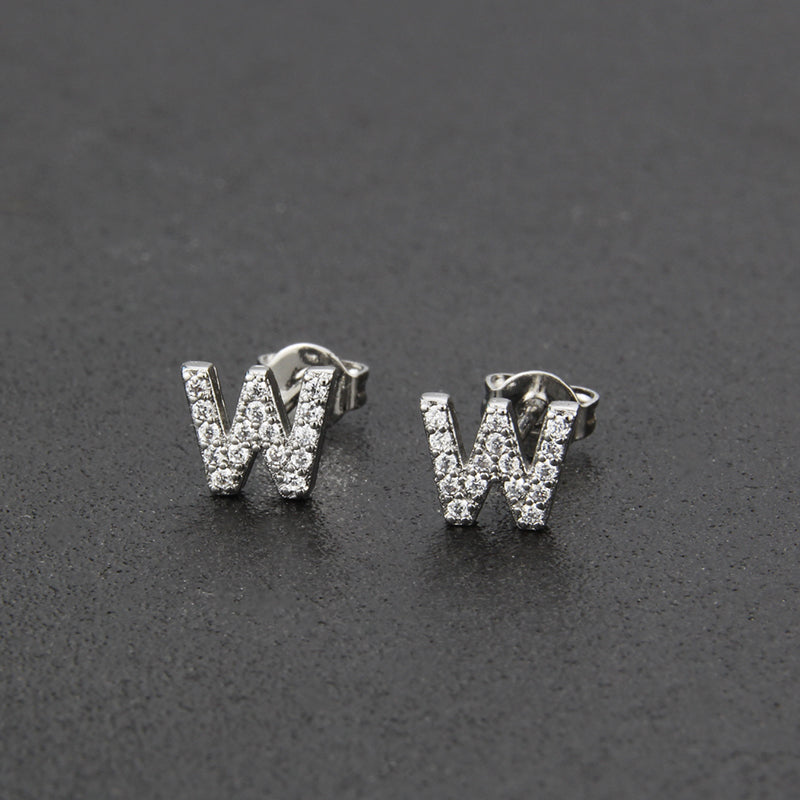 Fashion Letter Copper Inlay Zircon Ear Studs 1 Pair