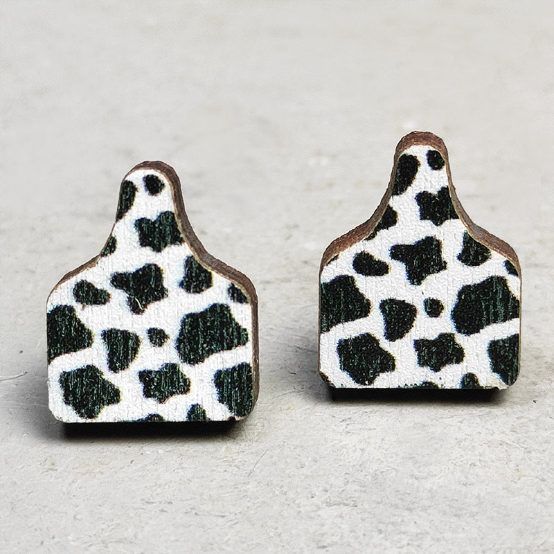 1 Pair Retro Cactus Cows Leopard Wood Women's Ear Studs