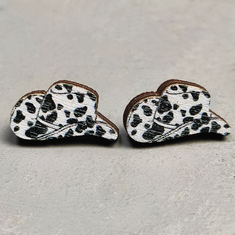 1 Pair Retro Cactus Cows Leopard Wood Women's Ear Studs