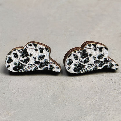 1 Pair Retro Cactus Cows Leopard Wood Women's Ear Studs