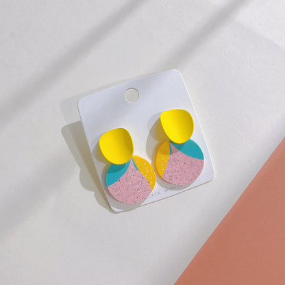 1 Pair Simple Style Round Rainbow Color Block Soft Clay Drop Earrings