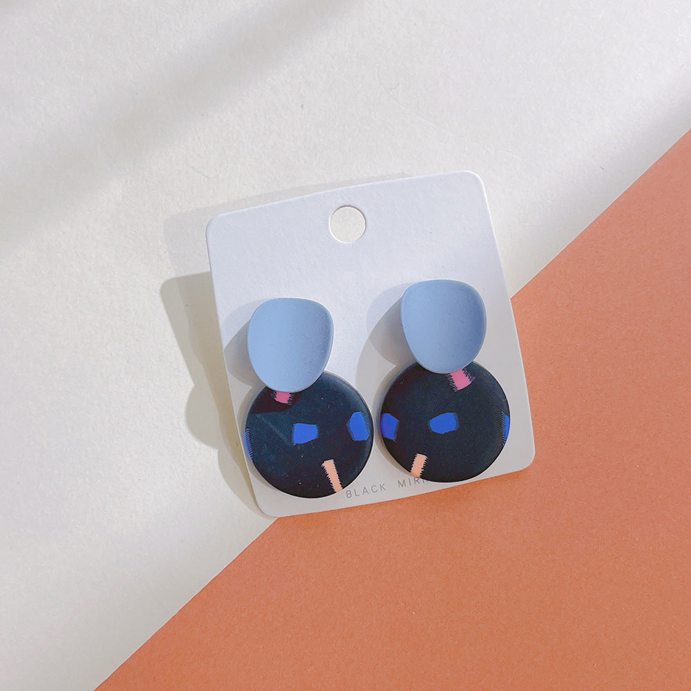 1 Pair Simple Style Round Rainbow Color Block Soft Clay Drop Earrings