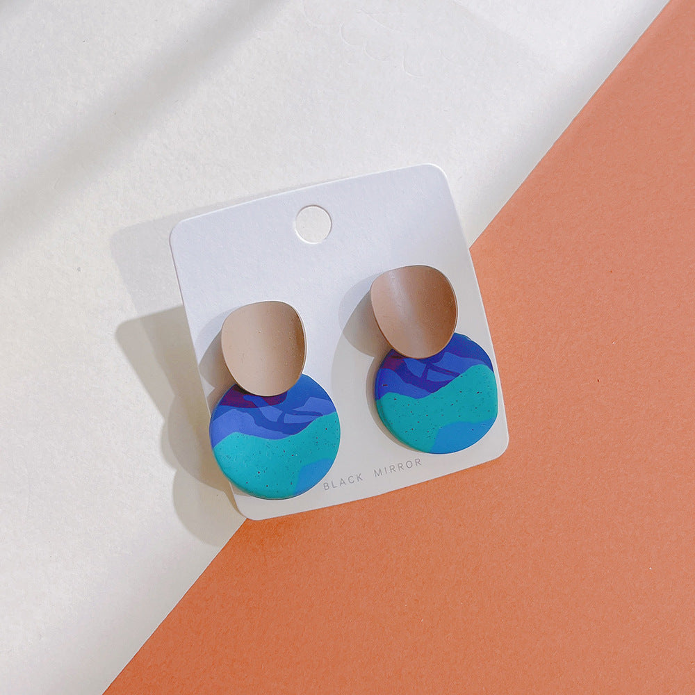 1 Pair Simple Style Round Rainbow Color Block Soft Clay Drop Earrings