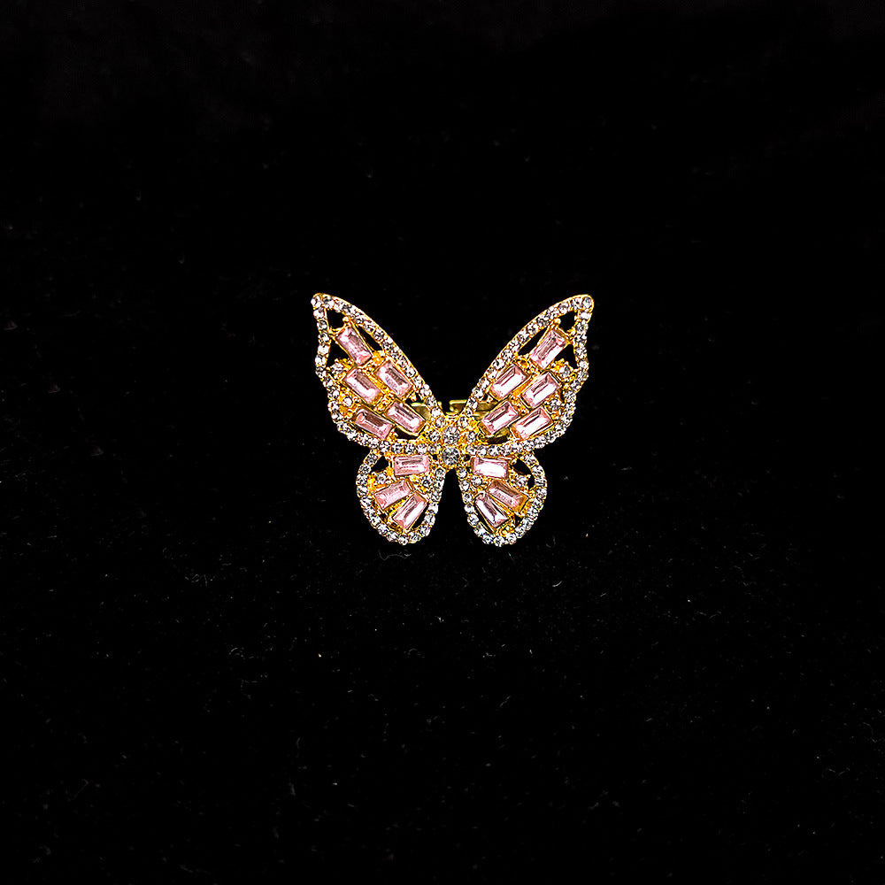 Fashion Butterfly Metal Inlay Rhinestones Women's Rings