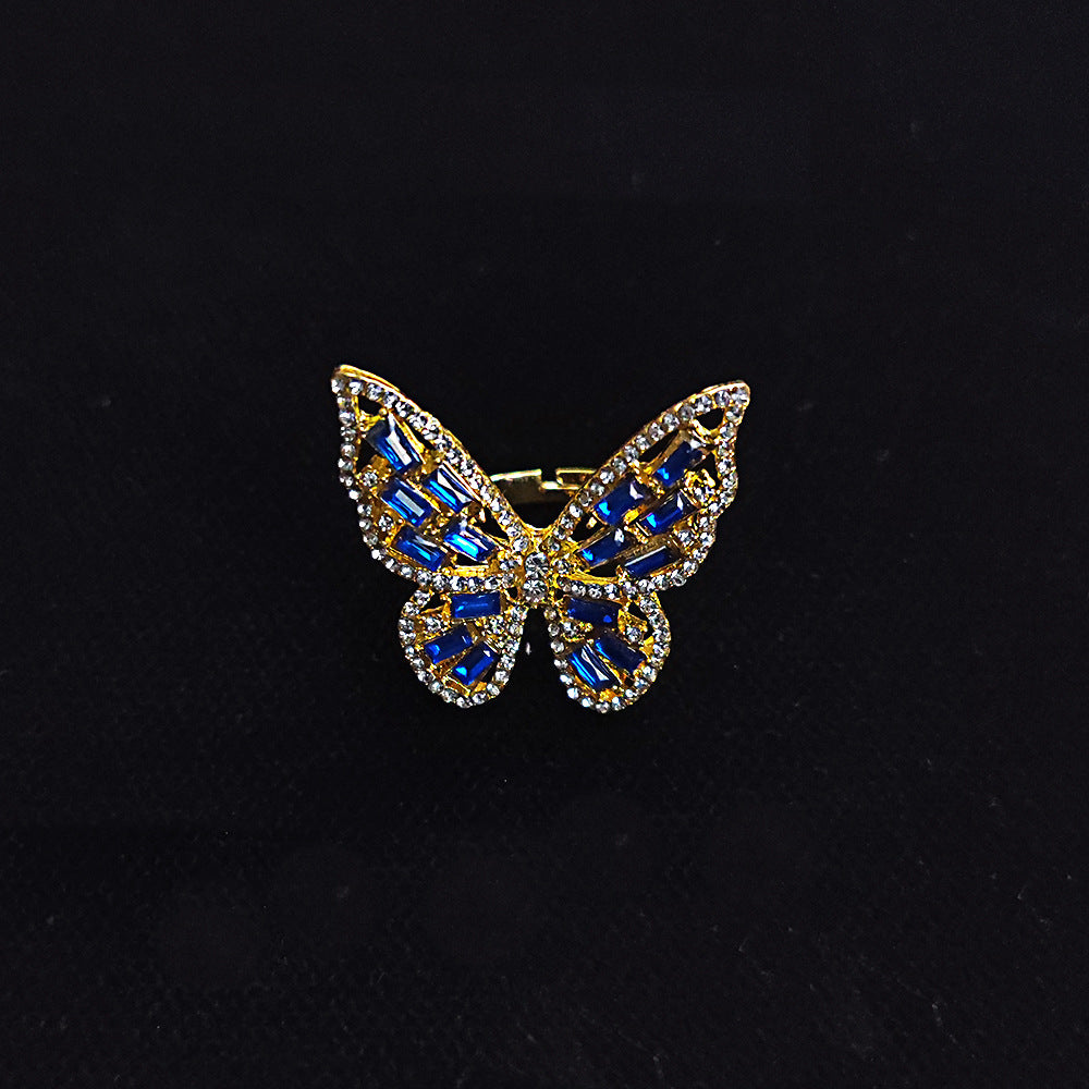 Fashion Butterfly Metal Inlay Rhinestones Women's Rings