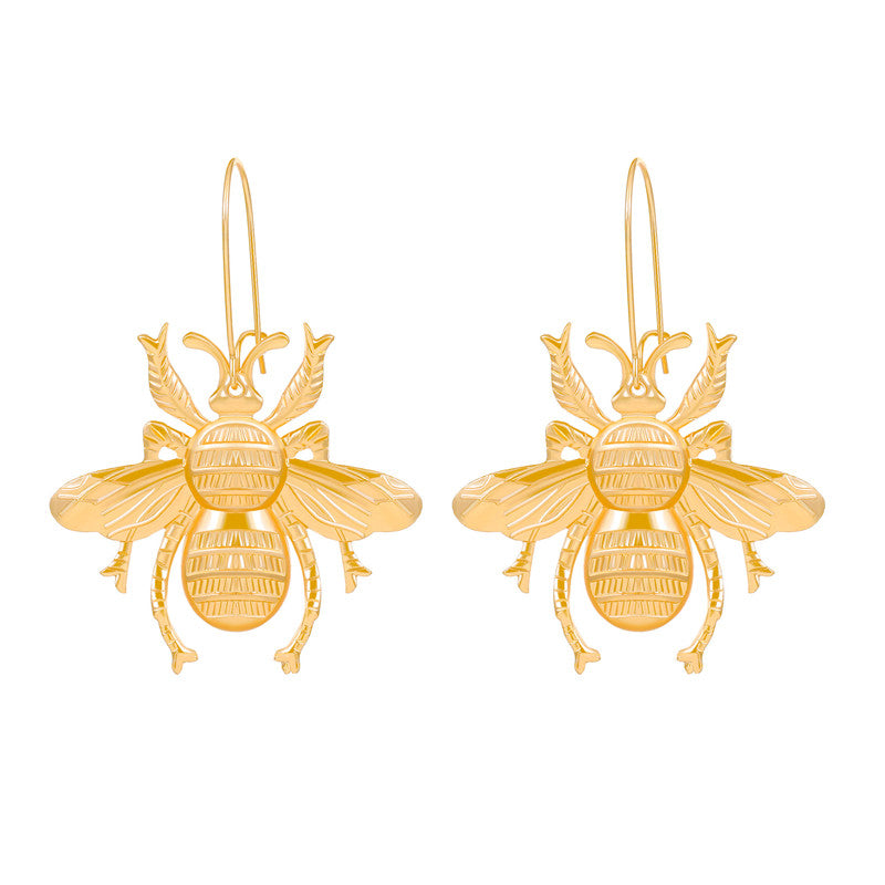 Vintage Style Bee Copper Inlay Zircon Dangling Earrings