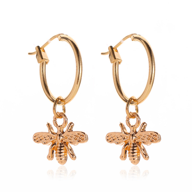 Vintage Style Bee Copper Inlay Zircon Dangling Earrings