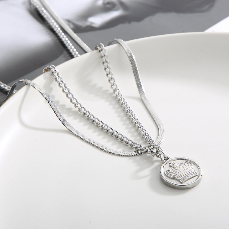 Fashion Round Crown Stainless Steel Plating Pendant Necklace 1 Piece