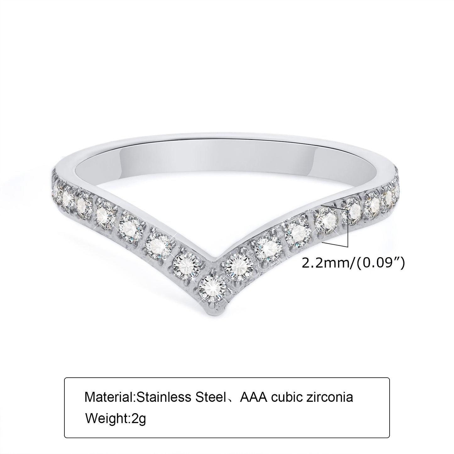 Fashion V Shape Stainless Steel Inlay Zircon Rings