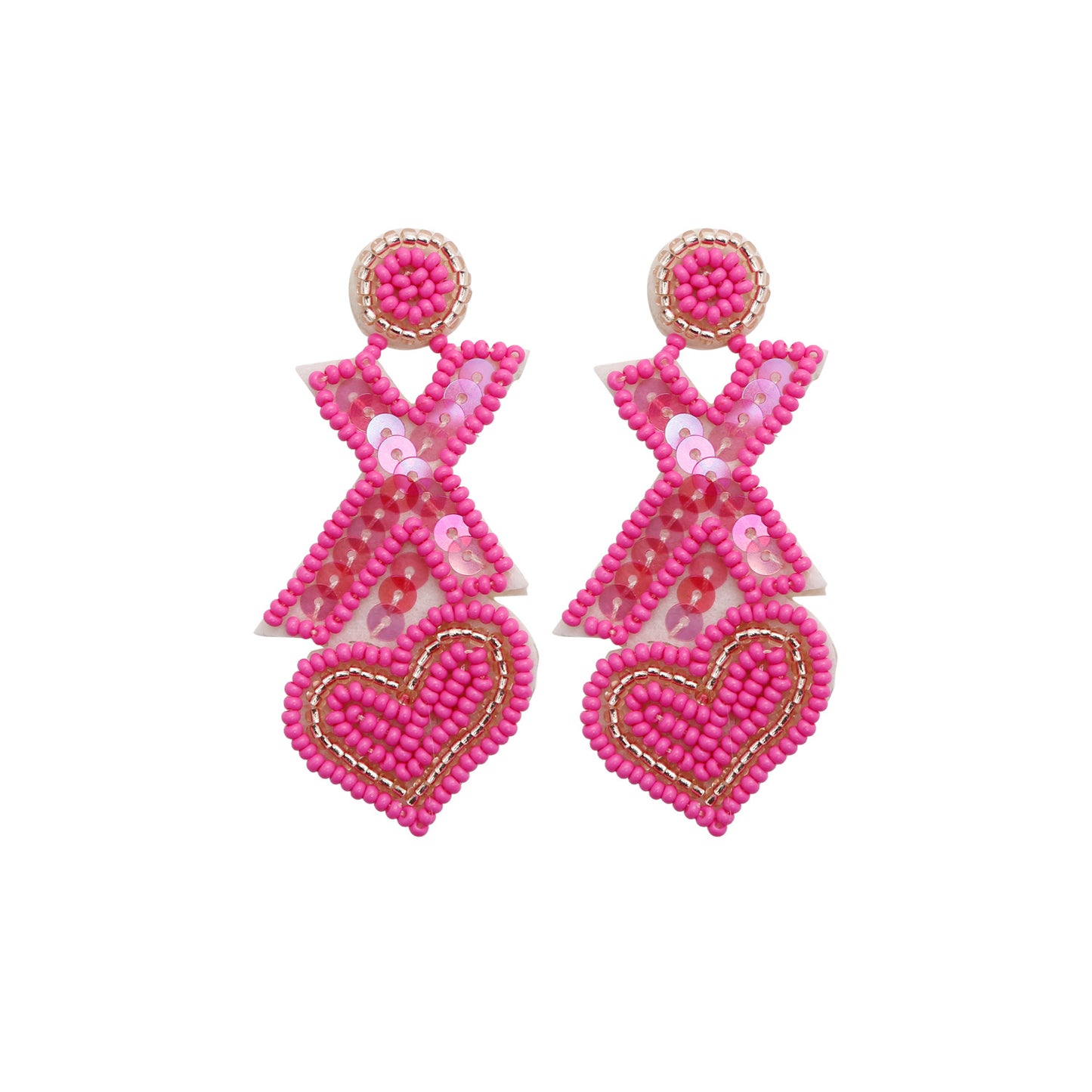 1 Pair Fashion Heart Shape Beaded Sequin Handmade Women's Drop Earrings