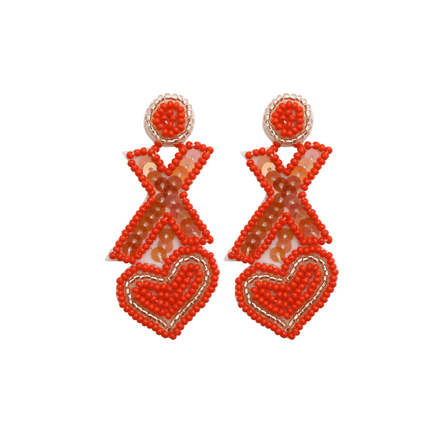 1 Pair Fashion Heart Shape Beaded Sequin Handmade Women's Drop Earrings