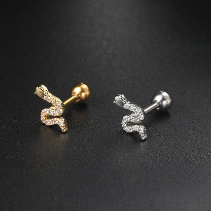 Fashion Flower Snake Butterfly Copper Plating Inlay Zircon Ear Studs 1 Piece