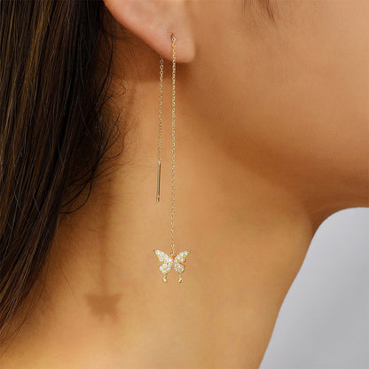 Fashion Heart Shape Butterfly Copper Inlay Zircon Ear Line 1 Pair