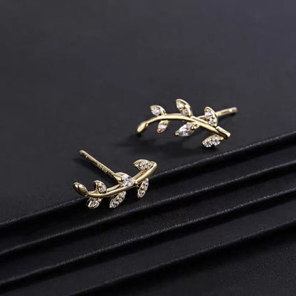 Simple Style Leaf Sterling Silver Plating Rhinestones Ear Studs 1 Pair