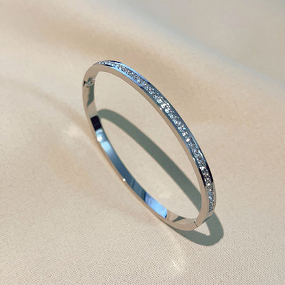 Lady Solid Color Titanium Steel Plating Inlay Zircon Bangle