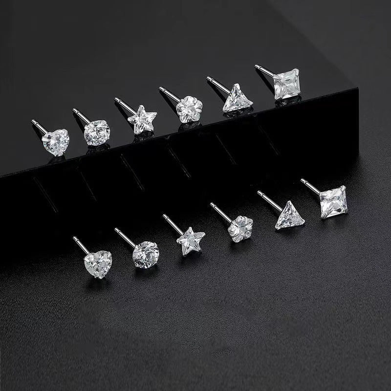 Simple Style Star Heart Shape Sterling Silver Plating Rhinestones Ear Studs 1 Pair