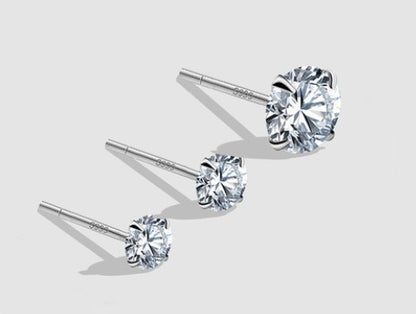 Simple Style Round Sterling Silver Plating Zircon Ear Studs 1 Pair