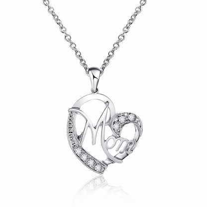 European And American New Creative Necklace  Hot Sale Women's All-match Mom Heart Shape With Diamond Necklace Female Pendant Wholesale Mother's Day Gift