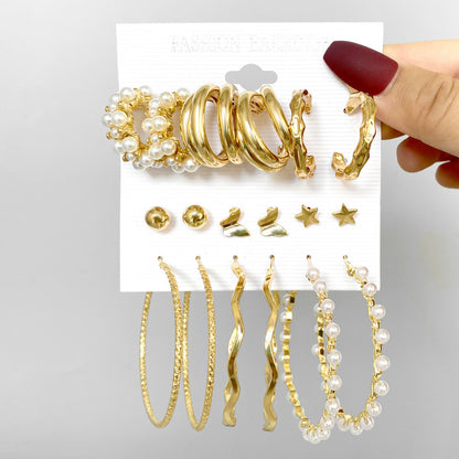 Creative Simple Pearl Butterfly Chain Hoop Earring 9 Piece Set Wholesale Gooddiy