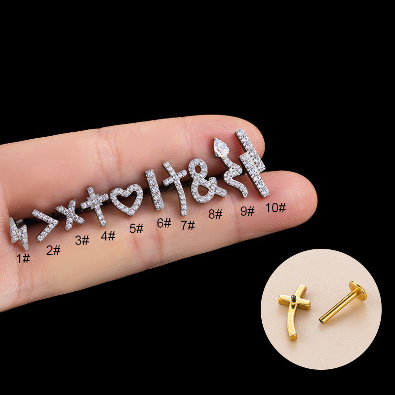 1 Piece Fashion Heart Shape Plating Titanium Steel Zircon Lip Stud Ear Studs