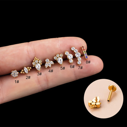 Fashion Geometric Titanium Steel Plating Zircon Lip Stud