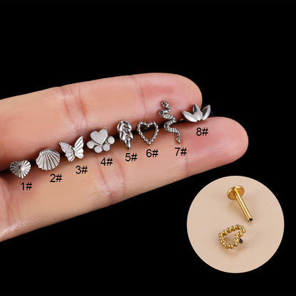 Fashion Heart Shape Titanium Steel Plating Lip Stud Ear Studs