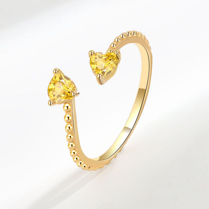 Fashion Heart Shape Copper Plating Inlay Zircon Open Ring 1 Piece