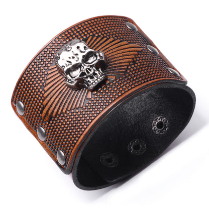 1 Piece Vintage Style Skull Leather Men's Bangle