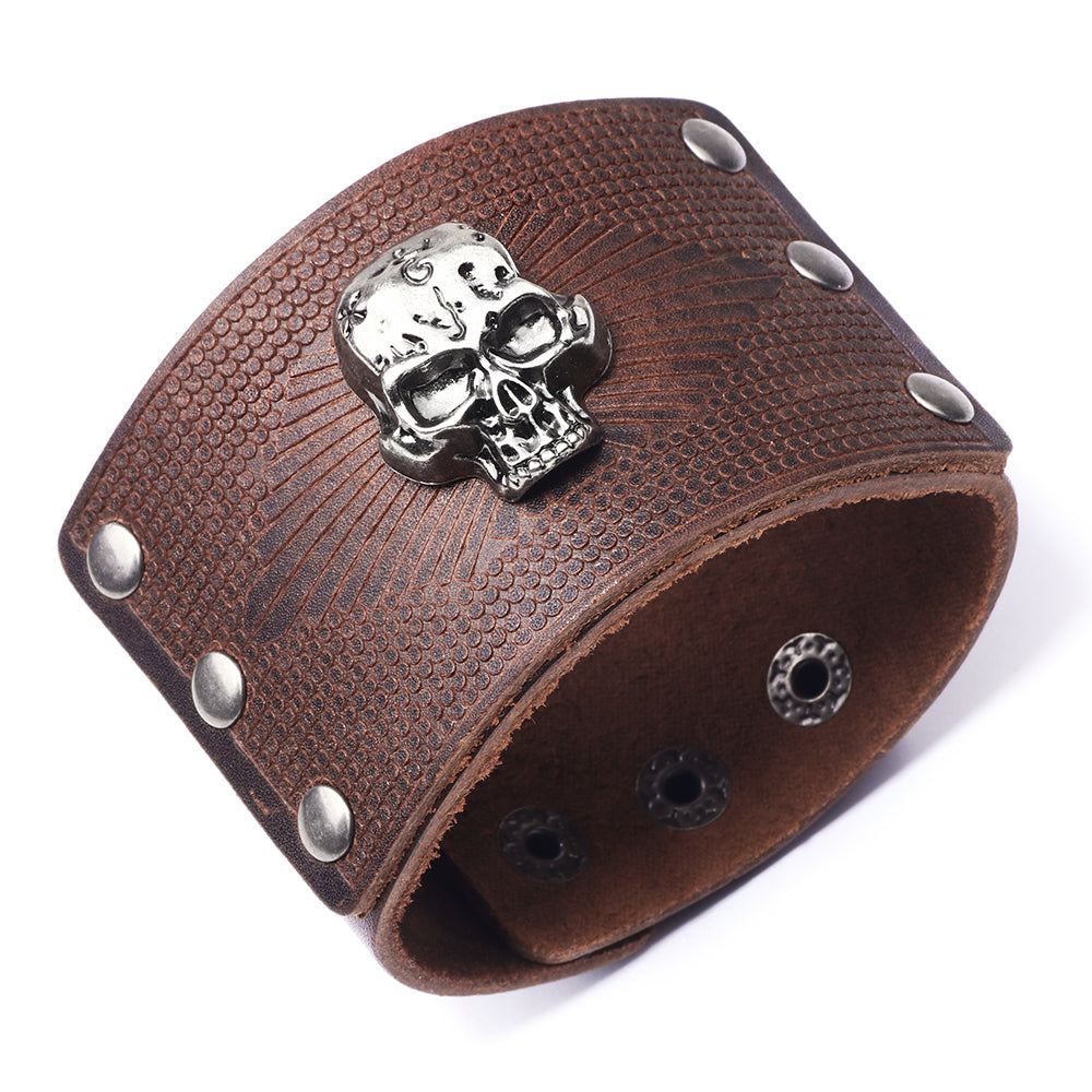 1 Piece Vintage Style Skull Leather Men's Bangle