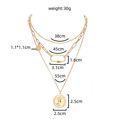 Fashion Star Moon Copper Inlay Zircon Layered Necklaces 1 Piece