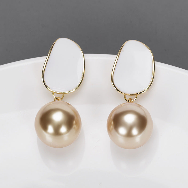 1 Pair Fashion Round Alloy Enamel Plating Inlay Pearl Women's Drop Earrings