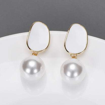 1 Pair Fashion Round Alloy Enamel Plating Inlay Pearl Women's Drop Earrings