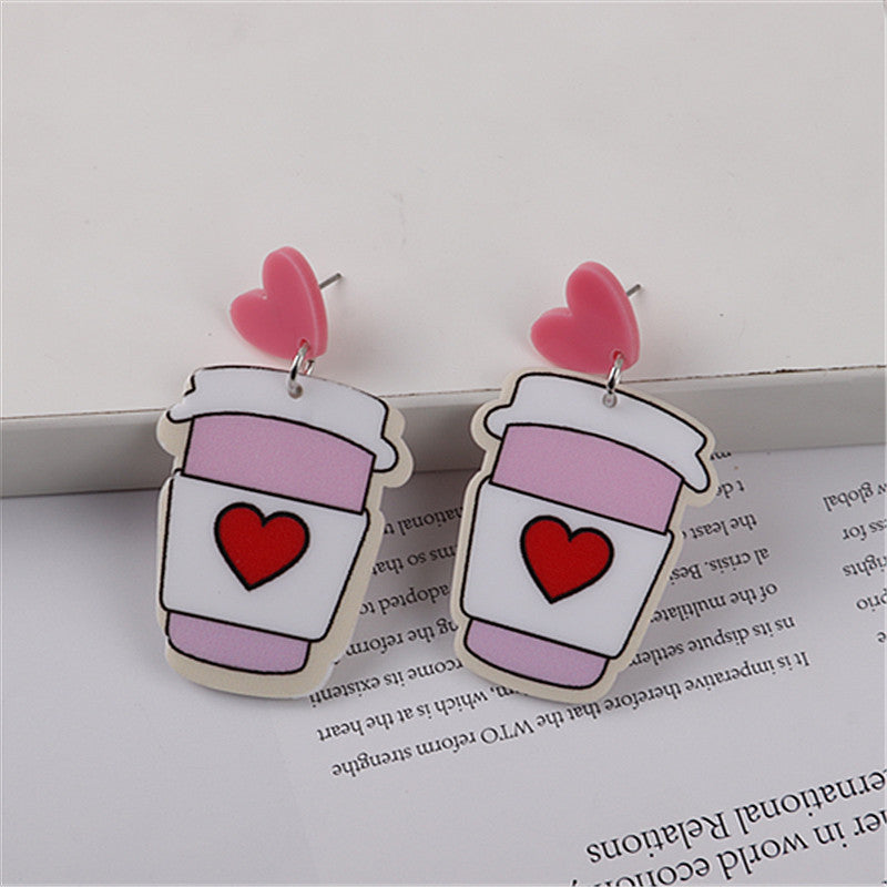 1 Pair Cute Cup Heart Shape Arylic Women's Drop Earrings