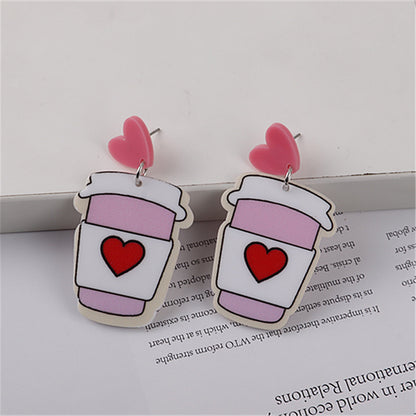 1 Pair Cute Cup Heart Shape Arylic Women's Drop Earrings