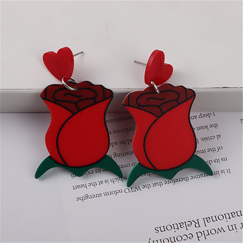 1 Pair Cute Bear Heart Shape Rose Arylic Christmas Valentine's Day Women's Drop Earrings