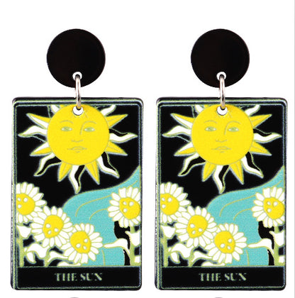 1 Pair Funny Sun Moon Cat Arylic Drop Earrings