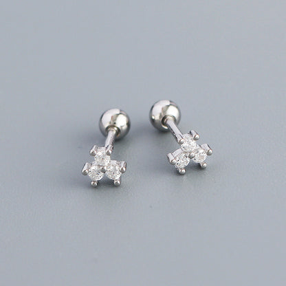 Sweet Flower Sterling Silver Plating Zircon Ear Studs 1 Pair