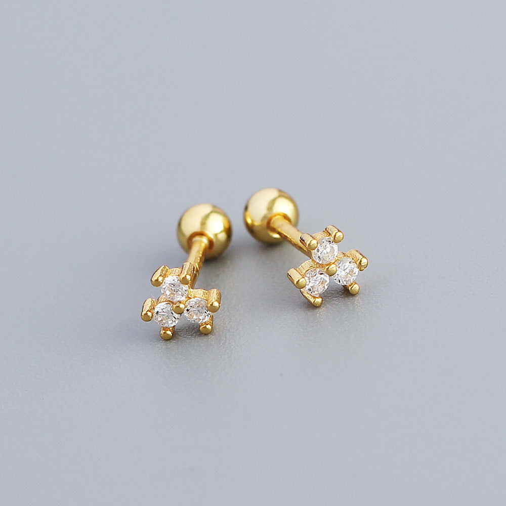 Sweet Flower Sterling Silver Plating Zircon Ear Studs 1 Pair