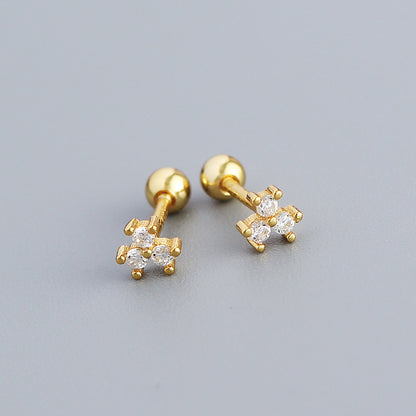 Sweet Flower Sterling Silver Plating Zircon Ear Studs 1 Pair