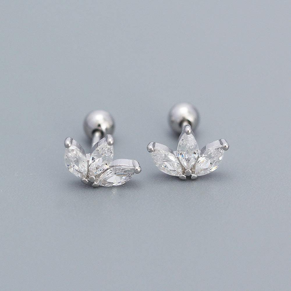 Sweet Flower Sterling Silver Plating Zircon Earrings 1 Pair