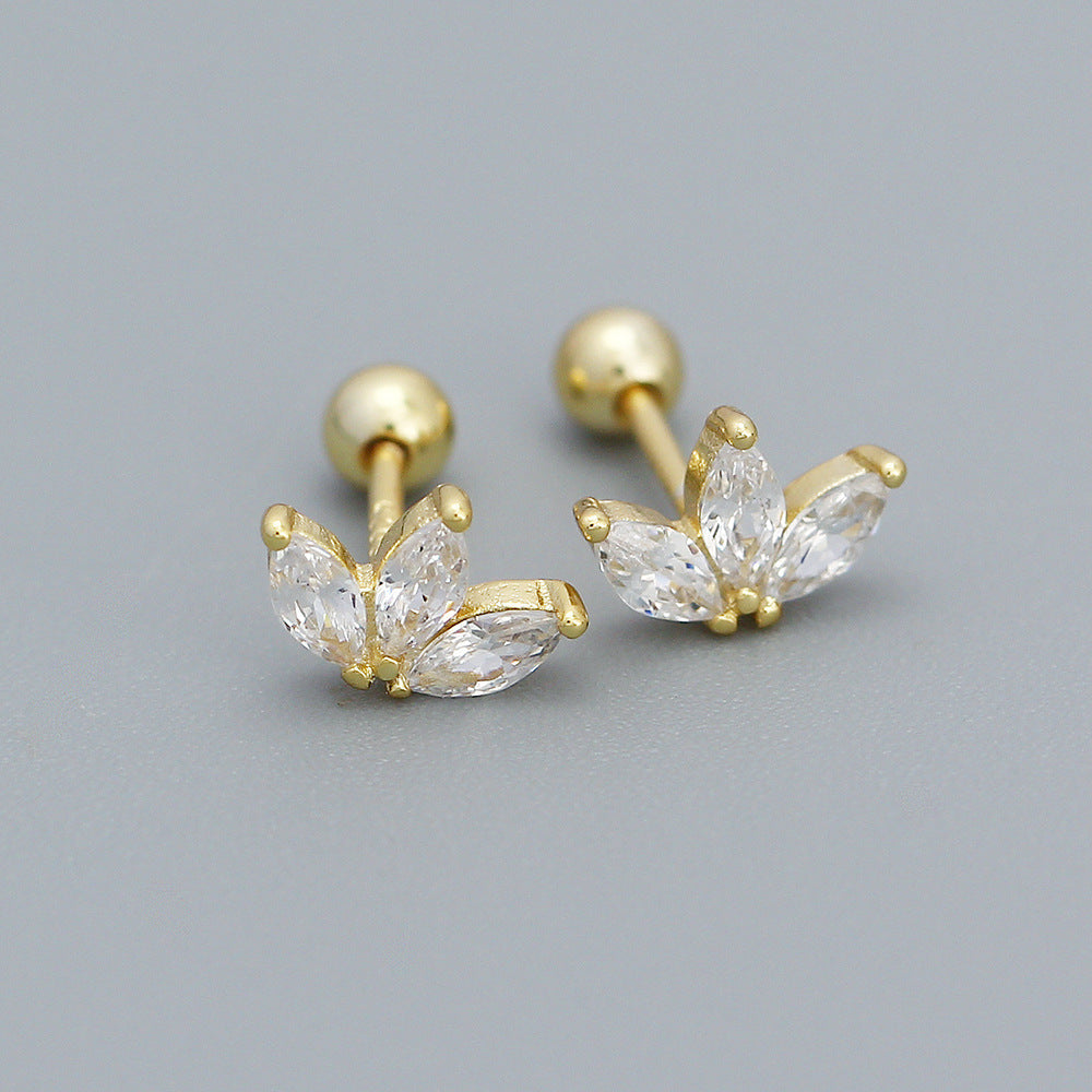 Sweet Flower Sterling Silver Plating Zircon Earrings 1 Pair