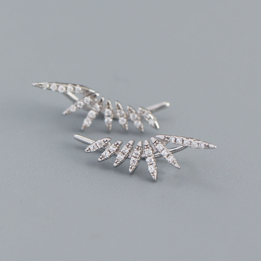 Fashion Feather Sterling Silver Plating Zircon Ear Studs 1 Pair