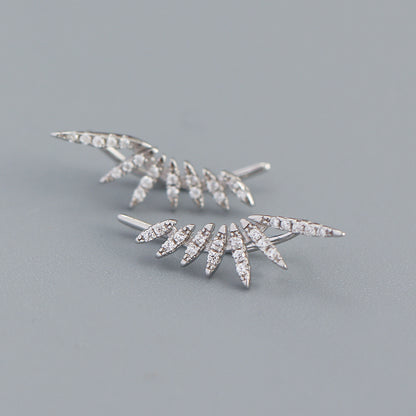 Fashion Feather Sterling Silver Plating Zircon Ear Studs 1 Pair