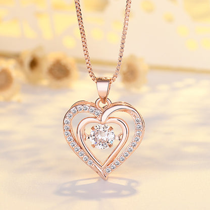 Lady Heart Shape Copper Plating Inlay Zircon Pendant Necklace 1 Piece