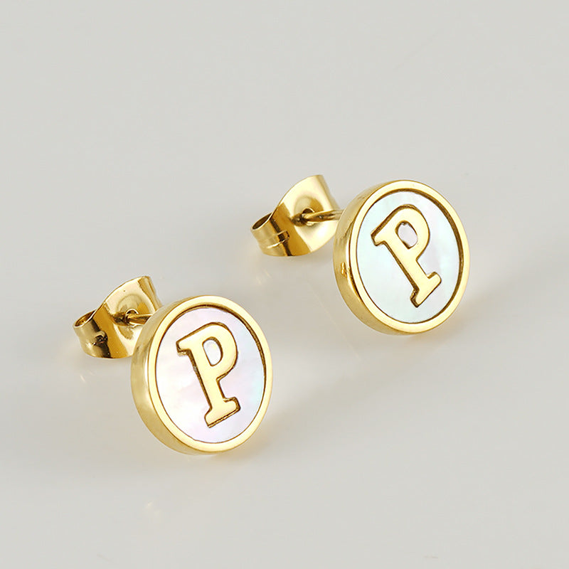 Fashion Letter Titanium Steel Plating Ear Studs 1 Pair