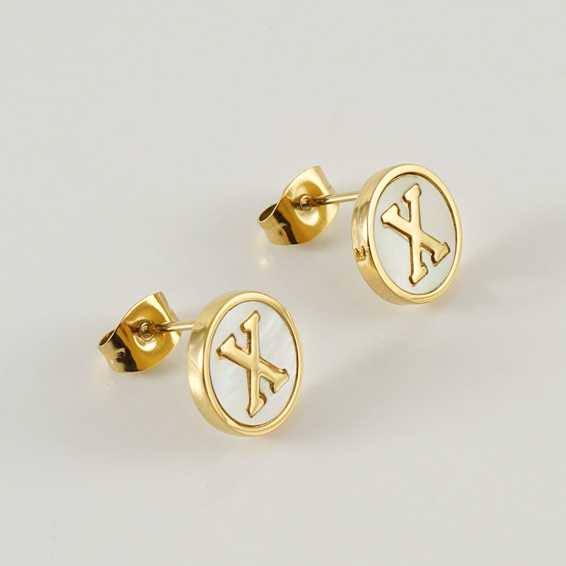 Fashion Letter Titanium Steel Plating Ear Studs 1 Pair