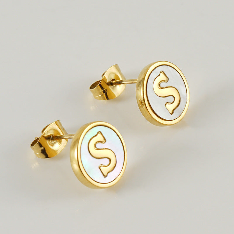 Fashion Letter Titanium Steel Plating Ear Studs 1 Pair