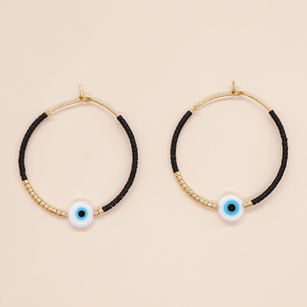 1 Pair Bohemian Devil's Eye Beaded Women's Hoop Earrings