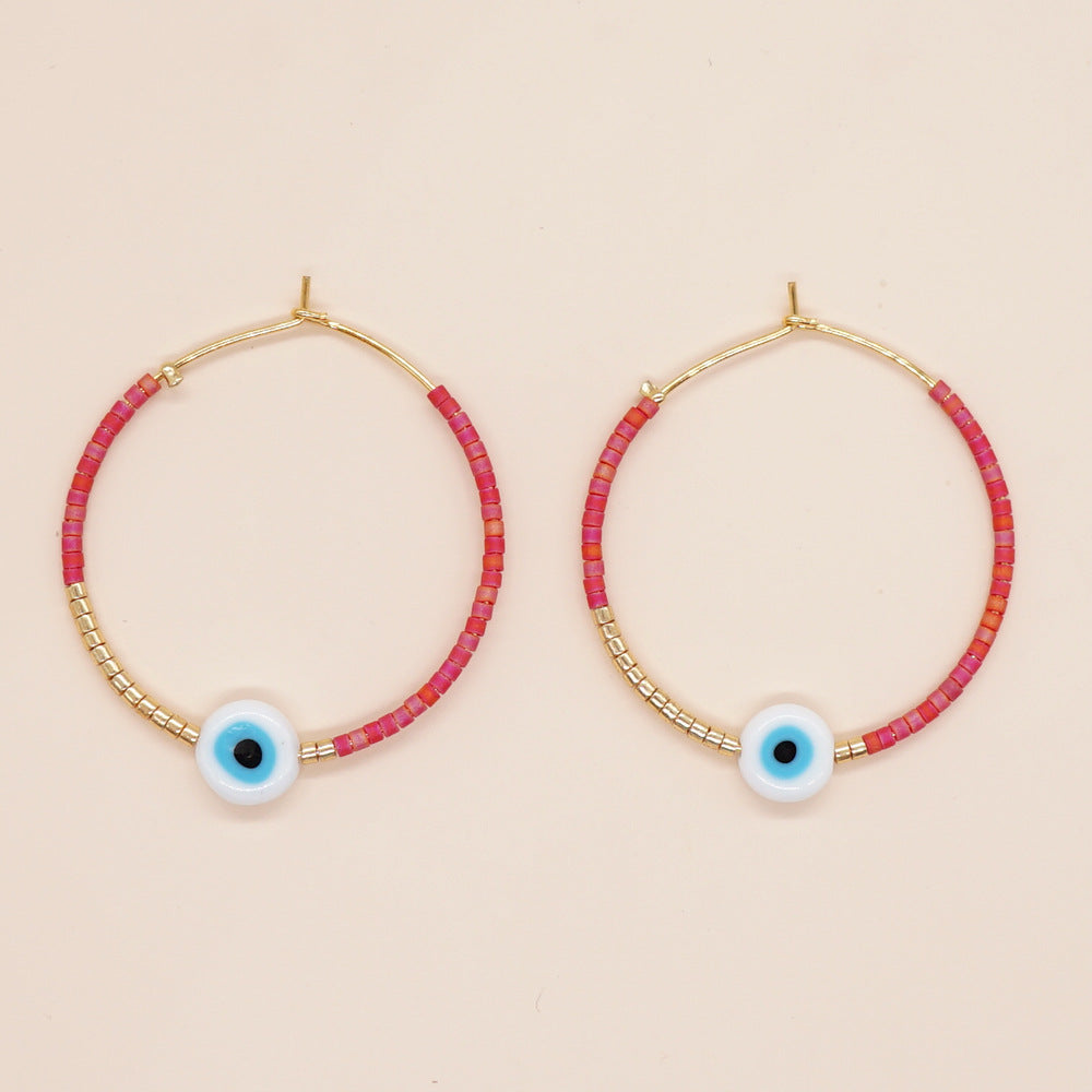 1 Pair Bohemian Devil's Eye Beaded Women's Hoop Earrings