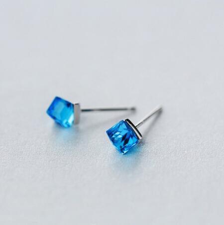 Simple Style Geometric Sterling Silver Gem Ear Studs 1 Pair